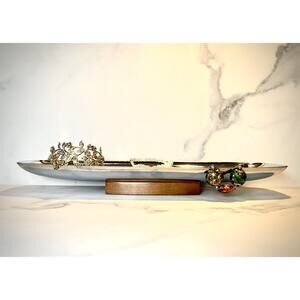 Milbern Creations Chrome Oblong Serving Tray Wood Base-Danish Modern-Made in USA